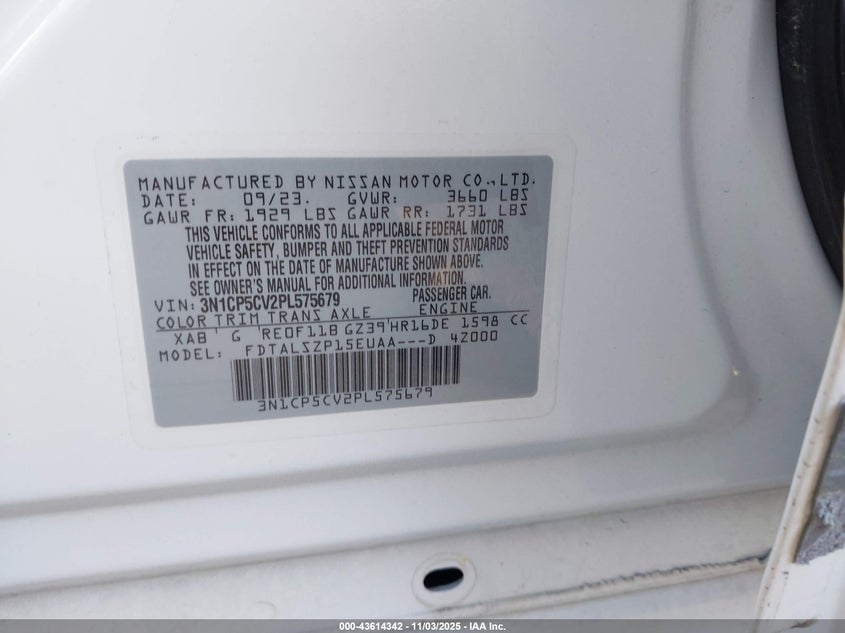 2023 NISSAN KICKS SV XTRONIC CVT 3N1CP5CV2PL575679