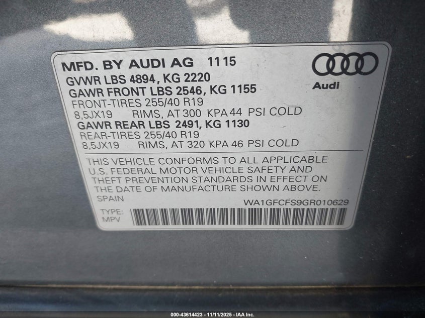 2016 AUDI Q3 2.0T PREMIUM PLUS WA1GFCFS9GR010629