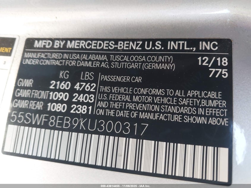 2019 MERCEDES-BENZ C 300 4MATIC - 55SWF8EB9KU300317