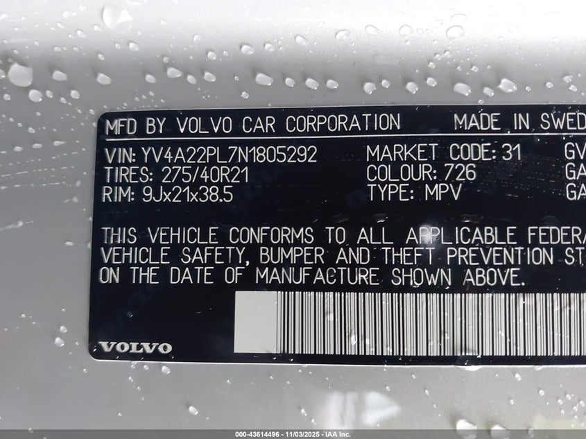 2022 VOLVO XC90 T6 INSCRIPTION 7 PASSENGER - YV4A22PL7N1805292