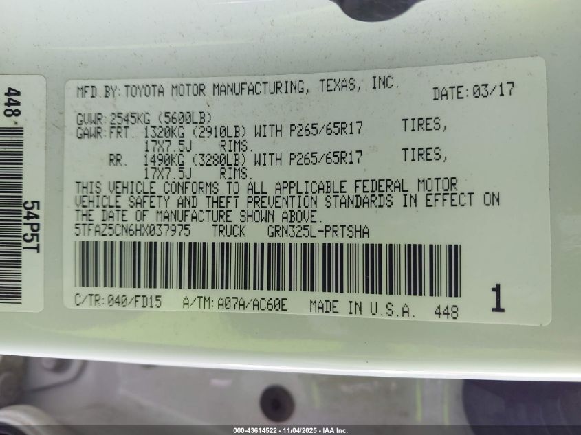 2017 TOYOTA TACOMA TRD SPORT 5TFAZ5CN6HX037975