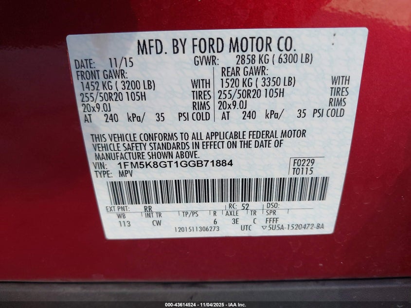 2016 FORD EXPLORER SPORT 1FM5K8GT1GGB71884