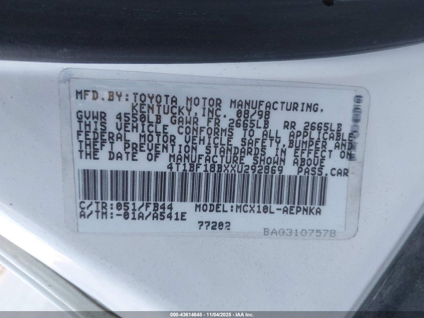 4T1BF18BXXU292869 1999 TOYOTA AVALON photo no. 9