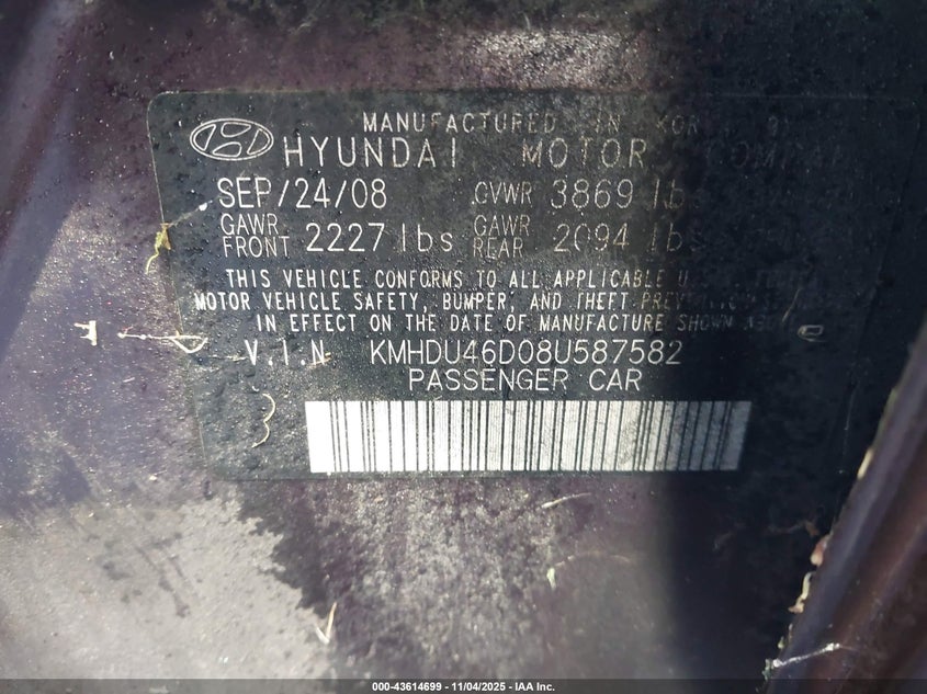 KMHDU46D08U587582 2008 HYUNDAI ELANTRA photo no. 9