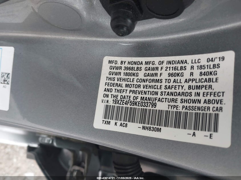 2019 HONDA INSIGHT EX 19XZE4F59KE033799