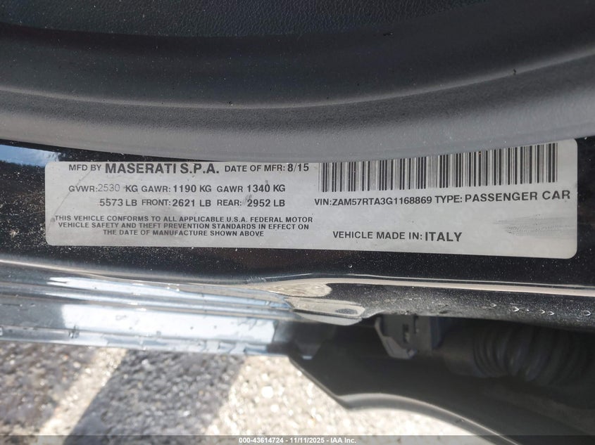ZAM57RTA3G1168869 2016 MASERATI GHIBLI photo no. 9