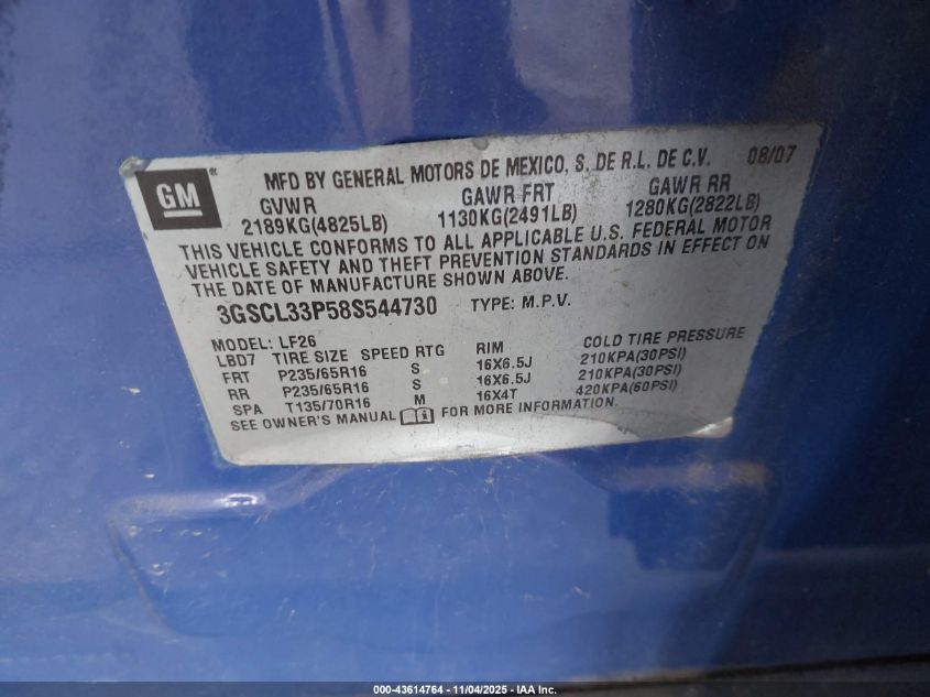 2008 Saturn Vue 4-Cyl Xe VIN: 3GSCL33P58S544730 Lot: 43614764