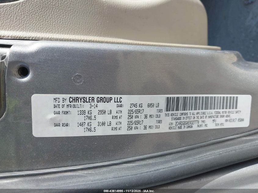 2014 Dodge Grand Caravan Se VIN: 2C4RDGBG0ER327770 Lot: 43614995