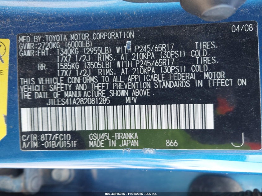 JTEES41A282081285 2008 TOYOTA HIGHLANDER photo no. 9