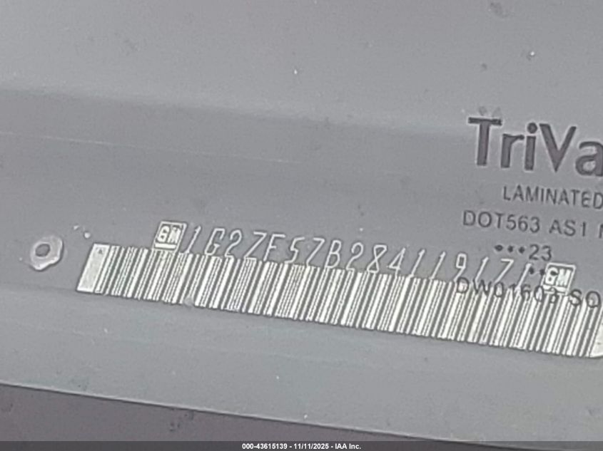 2008 Pontiac G6 Value Leader VIN: 1G2ZF57B284119171 Lot: 43615139