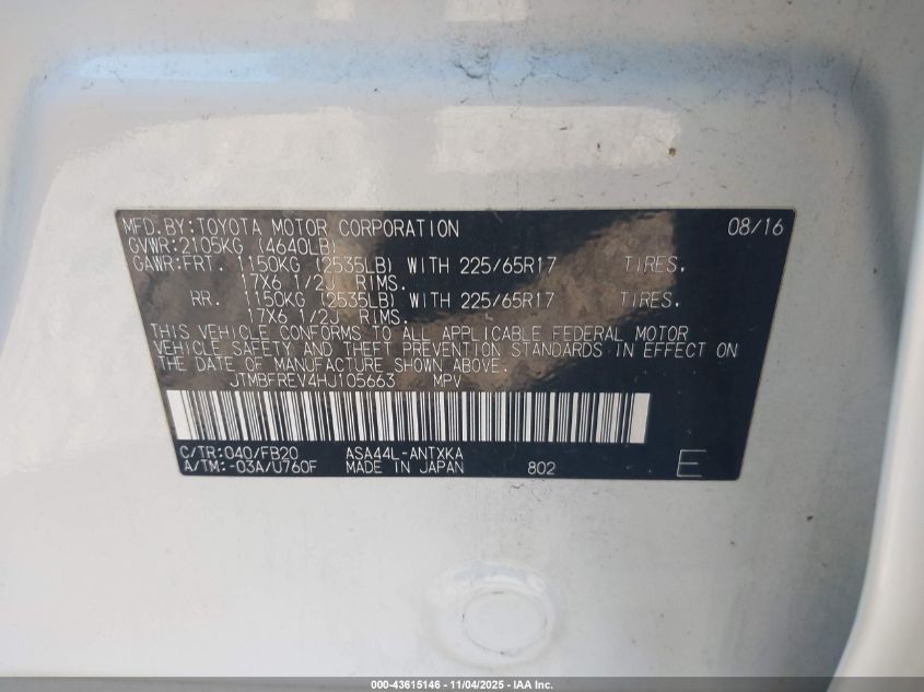 2017 TOYOTA RAV4 LE JTMBFREV4HJ105663