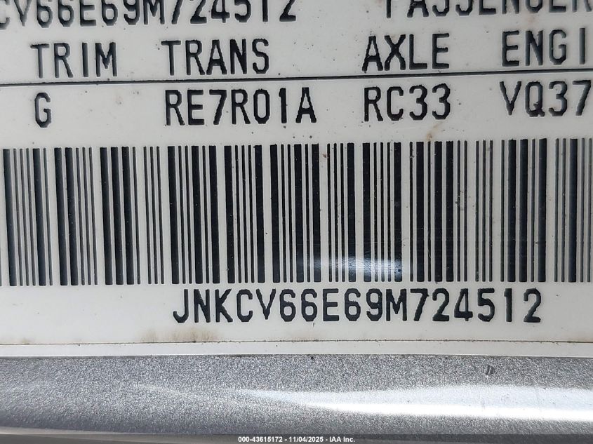 2009 Infiniti G37 VIN: JNKCV66E69M724512 Lot: 43615172