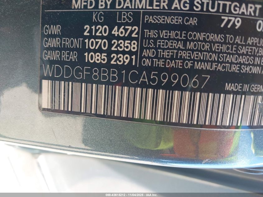 2012 Mercedes-Benz C 300 Luxury 4Matic/Sport 4Matic VIN: WDDGF8BB1CA599067 Lot: 43615212