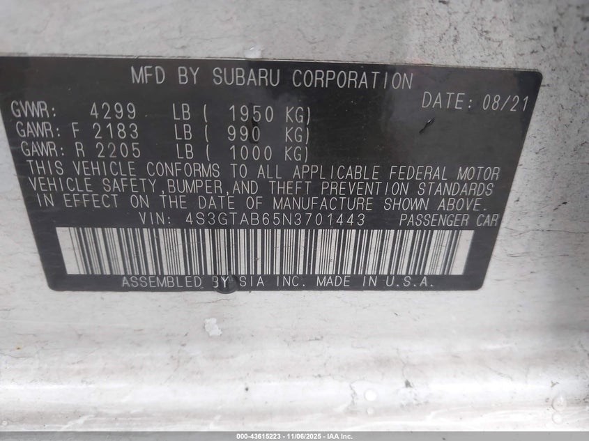 4S3GTAB65N3701443 2022 SUBARU IMPREZA photo no. 9