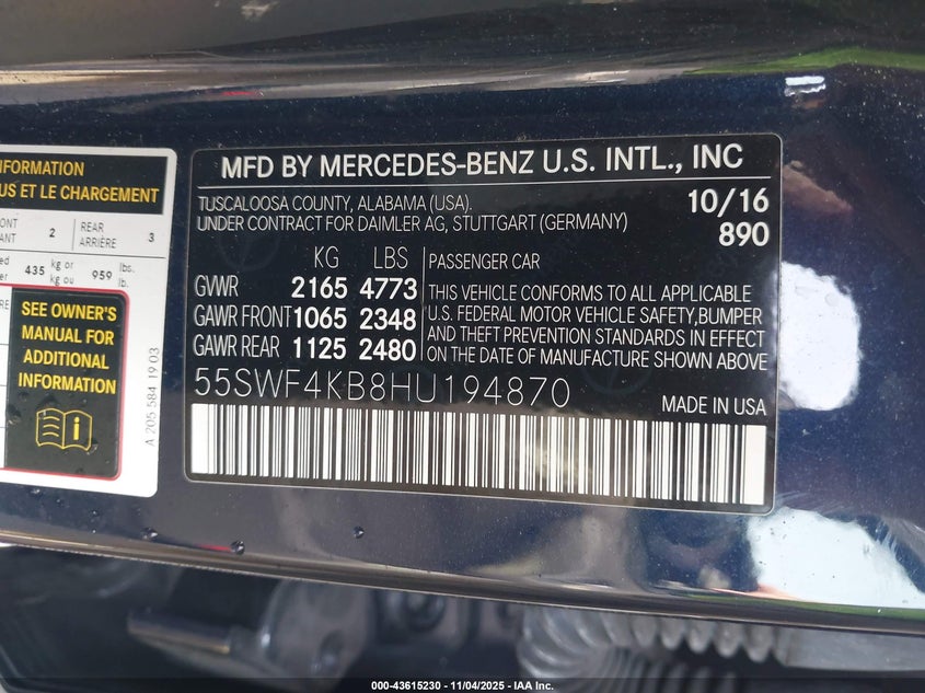 2017 MERCEDES-BENZ C 300 4MATIC 55SWF4KB8HU194870