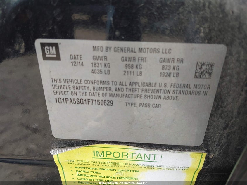 2015 CHEVROLET CRUZE LS AUTO - 1G1PA5SG1F7150629