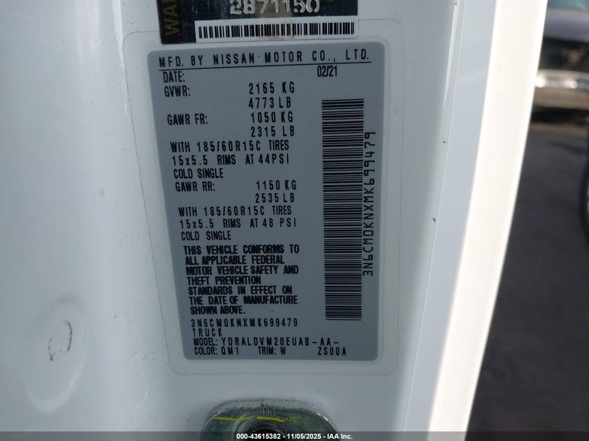 2021 NISSAN NV200  CARGO S XTRONIC CVT 3N6CM0KNXMK699479