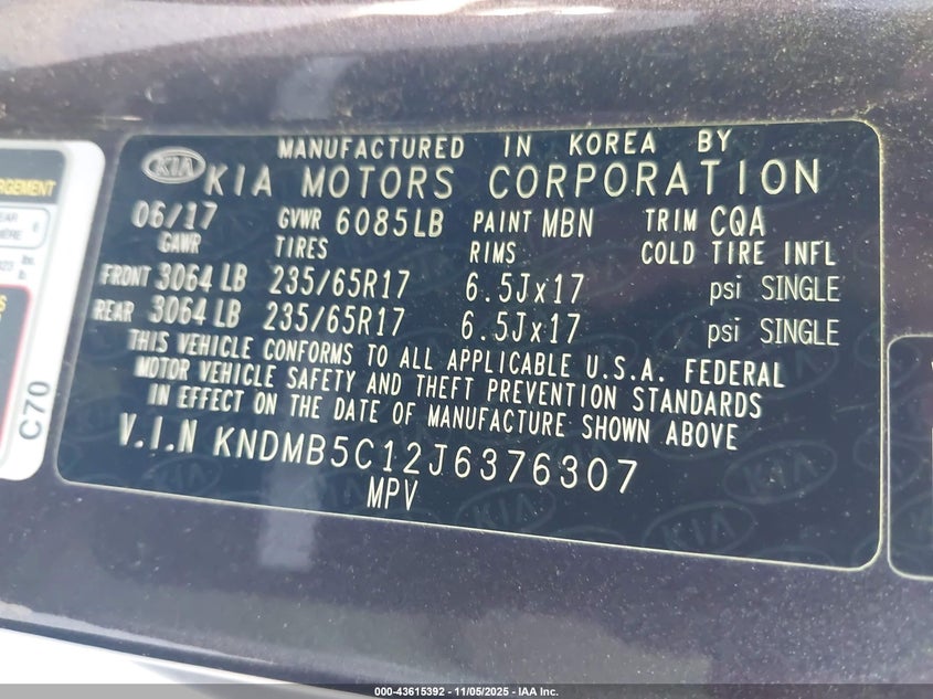 2018 KIA SEDONA LX KNDMB5C12J6376307