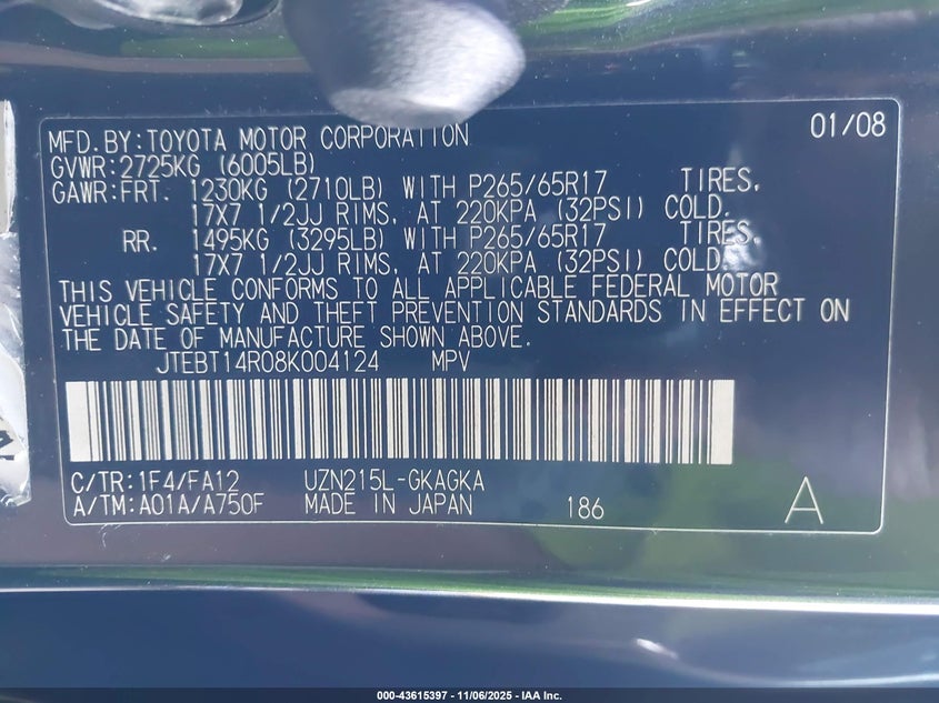JTEBT14R08K004124 2008 TOYOTA 4RUNNER photo no. 9