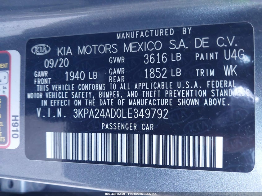 2020 KIA RIO S - 3KPA24AD0LE349792