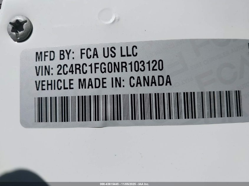 2022 Chrysler Pacifica Touring VIN: 2C4RC1FG0NR103120 Lot: 43615445