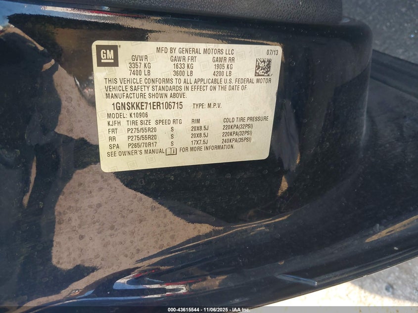 2014 CHEVROLET SUBURBAN 1500 LTZ - 1GNSKKE71ER106715