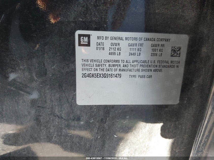 2016 BUICK REGAL TURBO 2G4GK5EX3G9161479