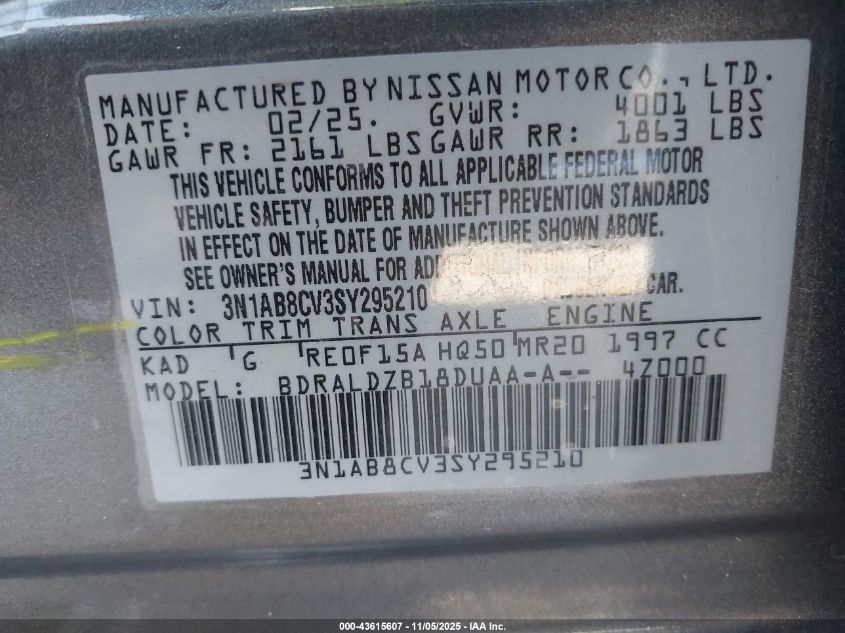 2025 NISSAN SENTRA SV 3N1AB8CV3SY295210