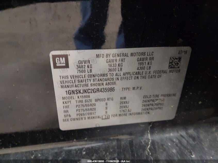 2016 CHEVROLET SUBURBAN LTZ - 1GNSKJKC2GR435986