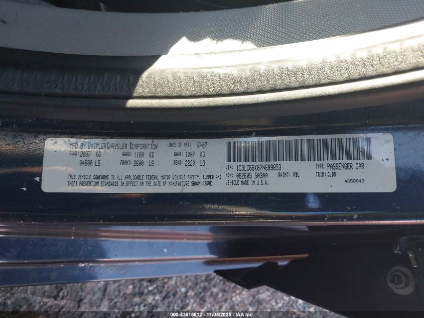 2007 Chrysler Sebring Limited VIN: 1C3LC66K87N689853 Lot: 43615612