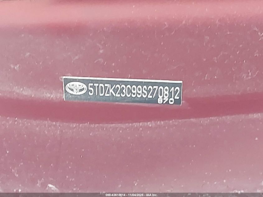 2009 Toyota Sienna Le VIN: 5TDZK23C99S270812 Lot: 43615614