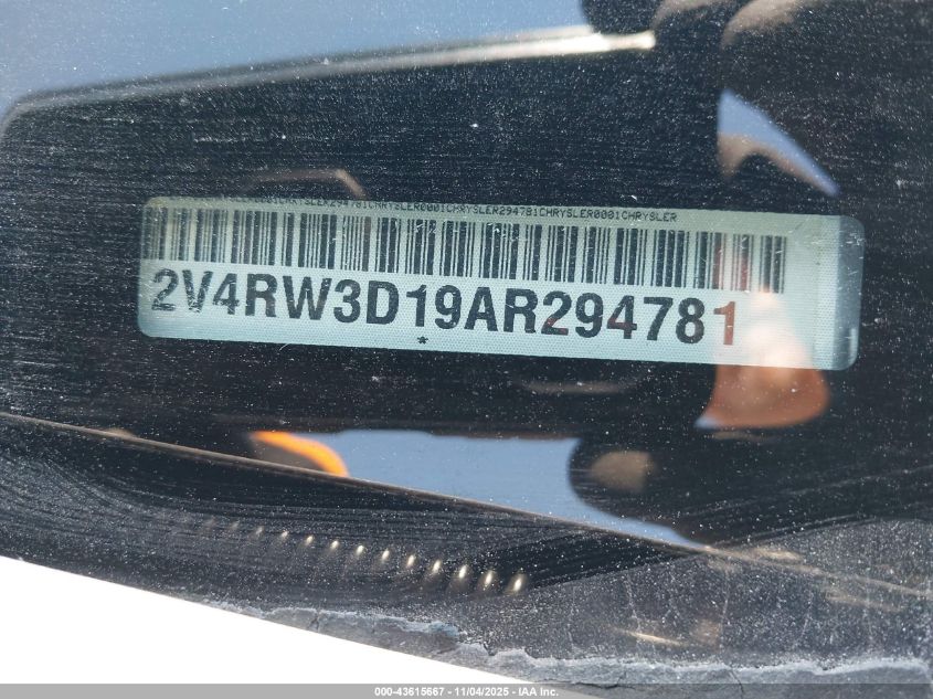 2010 Volkswagen Routan Se VIN: 2V4RW3D19AR294781 Lot: 43615667