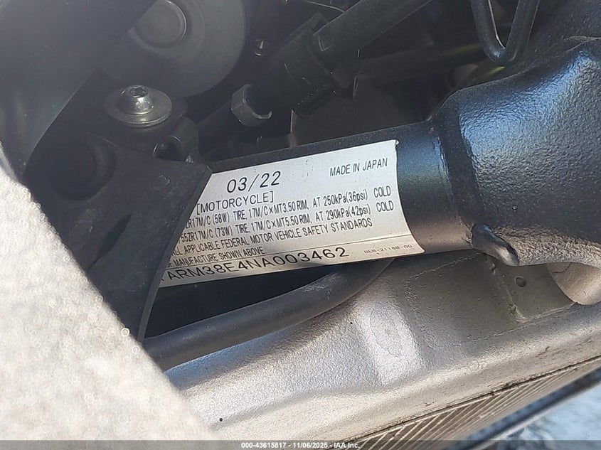 2022 Yamaha Yzfr7 VIN: JYARM38E4NA003462 Lot: 43615817