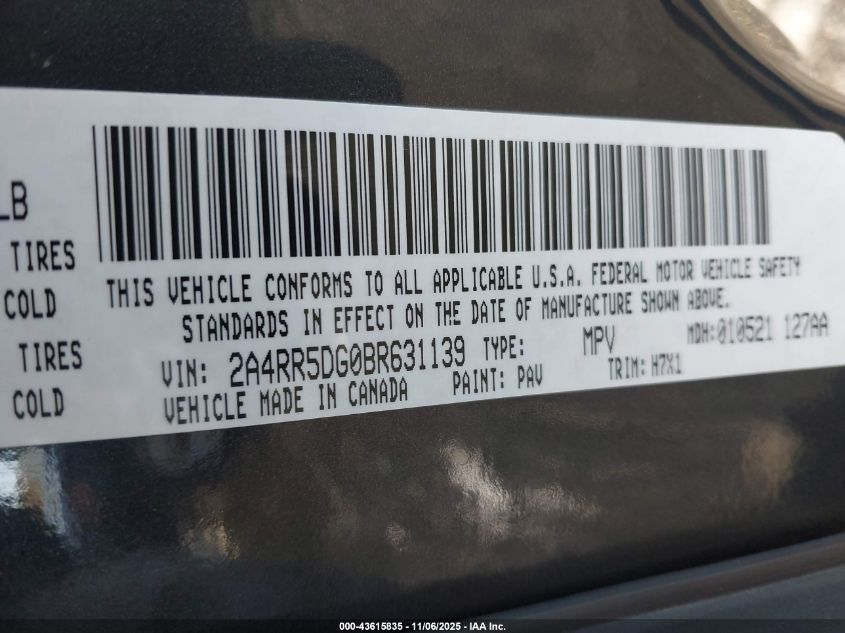 2011 Chrysler Town & Country Touring VIN: 2A4RR5DG0BR631139 Lot: 43615835