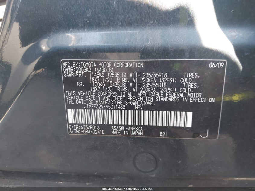 JTMZF32VX95011488 2009 TOYOTA RAV 4 photo no. 9