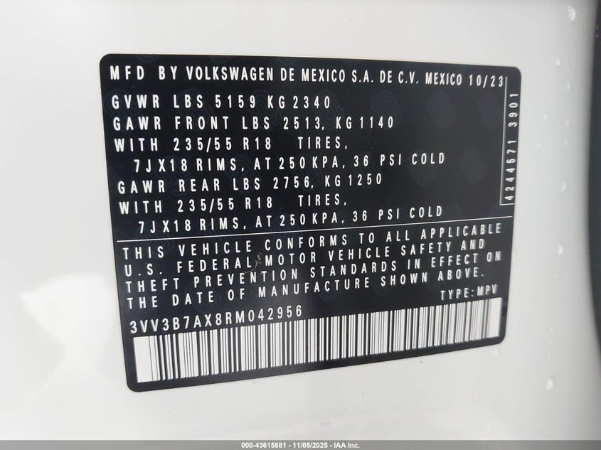 2024 VOLKSWAGEN TIGUAN 2.0T SE/2.0T WOLFSBURG EDITION 3VV3B7AX8RM042956