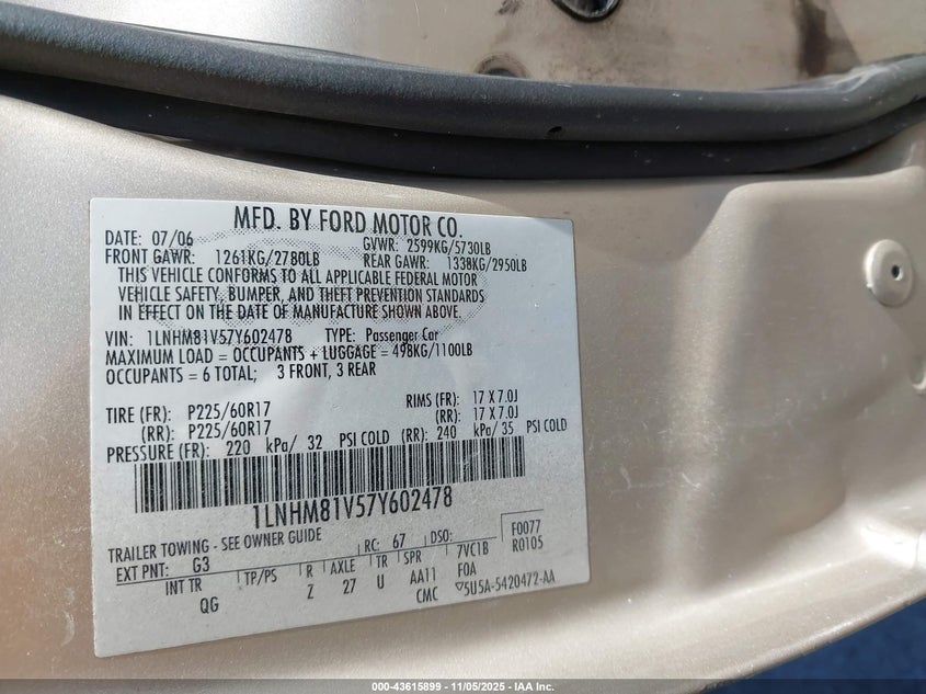 2007 Lincoln Town Car Signature VIN: 1LNHM81V57Y602478 Lot: 43615899