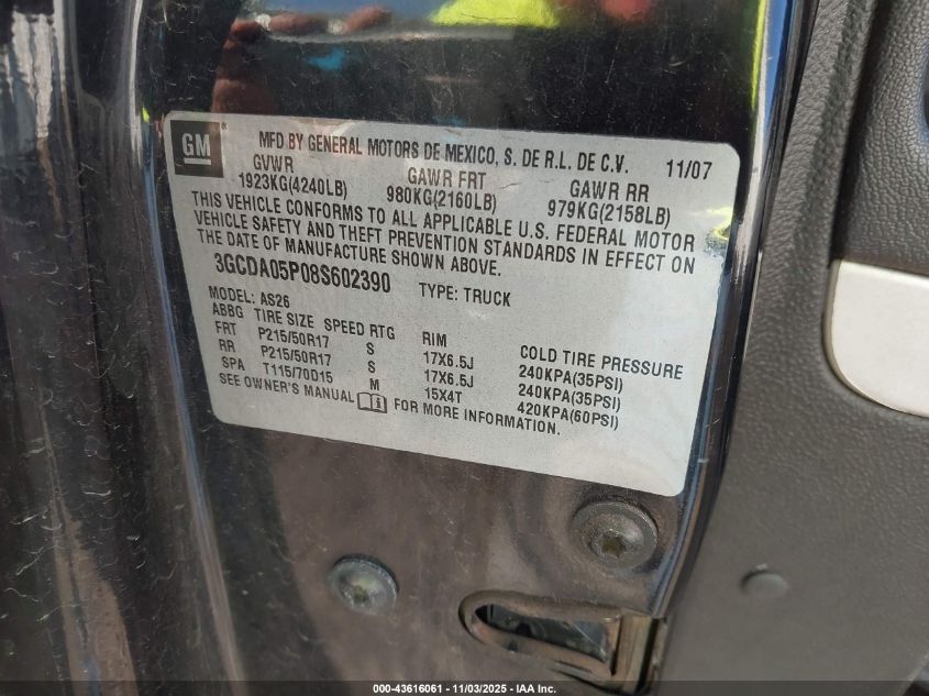 2008 Chevrolet Hhr Panel Lt VIN: 3GCDA05P08S602390 Lot: 43616061