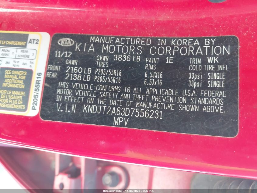 2013 KIA SOUL + KNDJT2A63D7556231