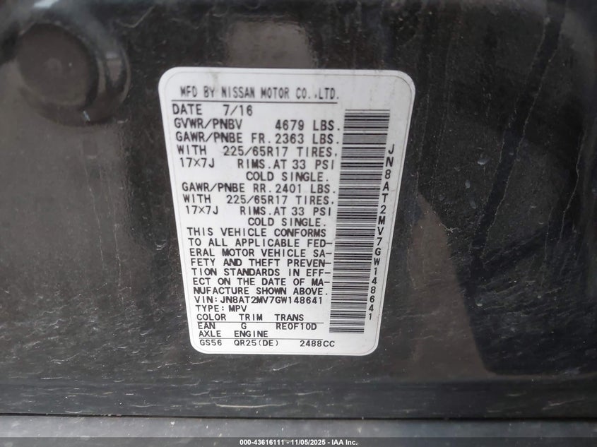 2016 NISSAN ROGUE SV - JN8AT2MV7GW148641