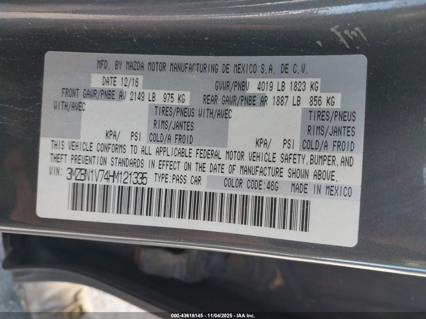 2017 MAZDA MAZDA3 TOURING 3MZBN1V74HM121335