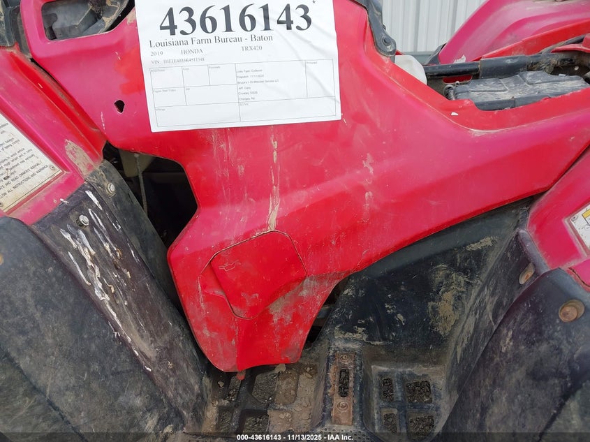 2019 Honda Trx420 Fm VIN: 1HFTE4035K4511348 Lot: 43616143