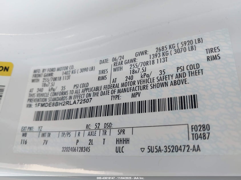 2024 FORD BRONCO OUTER BANKS 1FMDE8BH2RLA72507