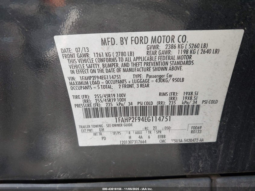 2014 FORD TAURUS LIMITED - 1FAHP2F94EG114751