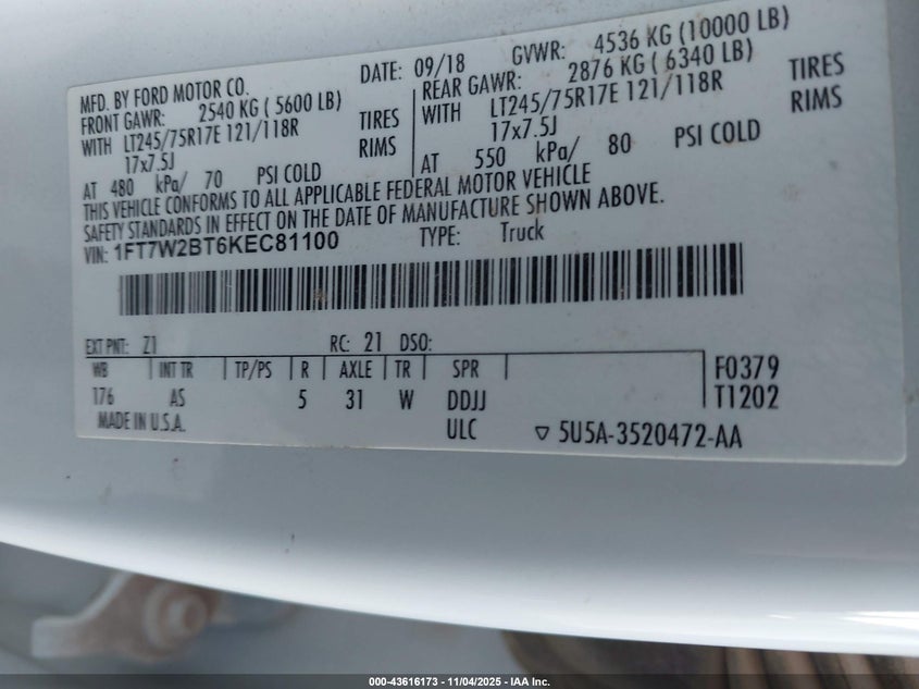 1FT7W2BT6KEC81100 2019 FORD F250 photo no. 8