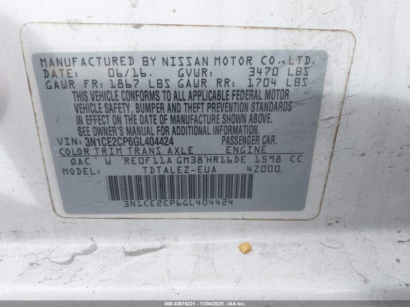 2016 NISSAN VERSA NOTE SL 3N1CE2CP6GL404424