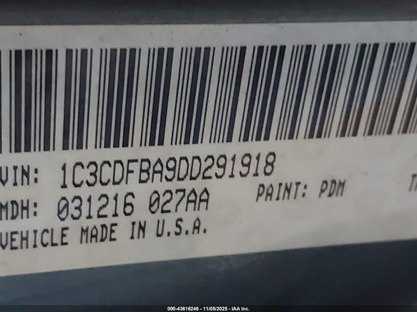 2013 DODGE DART SXT 1C3CDFBA9DD291918