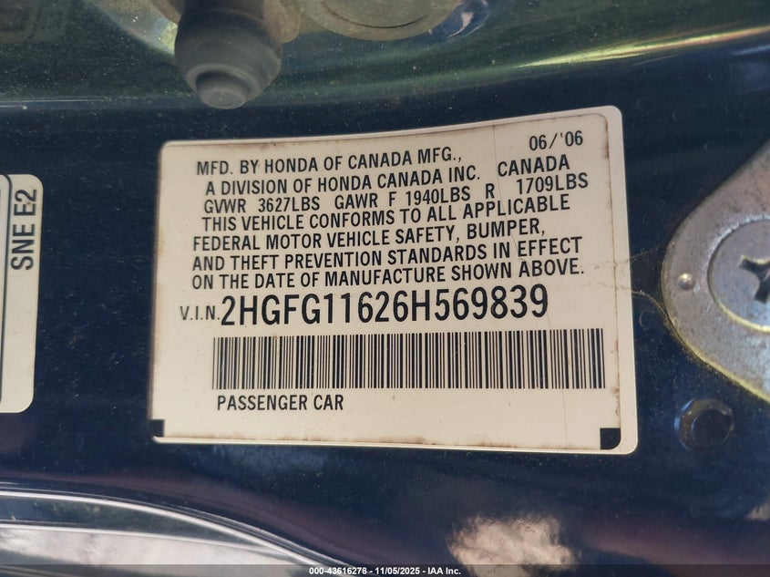 2HGFG11626H569839 2006 HONDA CIVIC photo no. 9