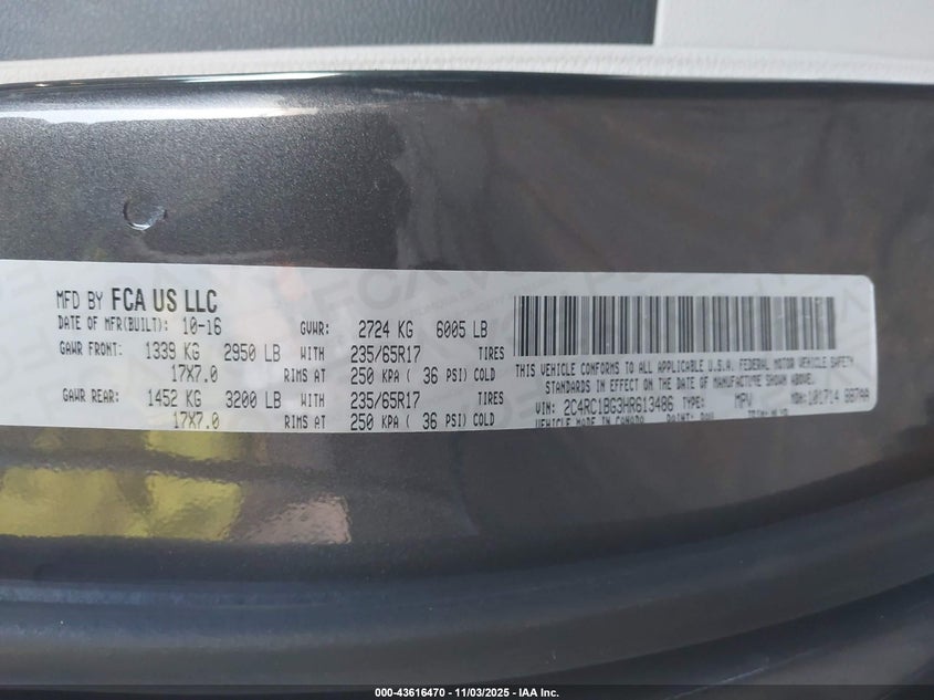 2017 CHRYSLER PACIFICA TOURING-L - 2C4RC1BG3HR613486