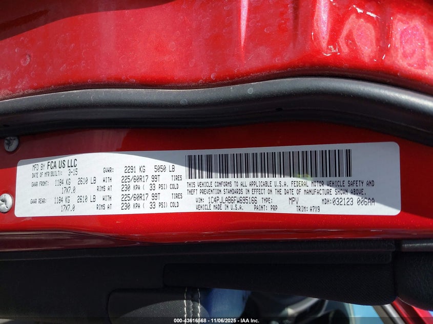 1C4PJLAB6FW695166 2015 JEEP CHEROKEE photo no. 9